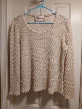 Vintage Castleberry Cream Crochet Long Sleeve Top Knit Sz.M/L